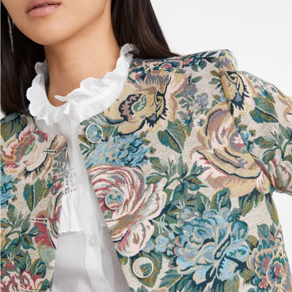 &Other Stories Fitted Jacquard Floral Vintage Cropped Suit Jacket - NWT - Picture 8 of 15